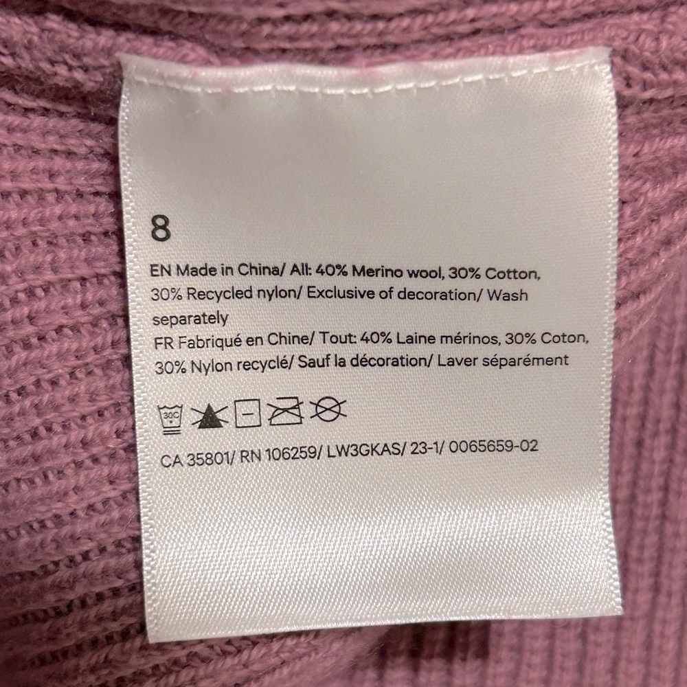 2023 Lululemon Merino Wool Blend Ribbed Crewneck Sweater Velvet Dust Pink Size 8 - Picture 10 of 10
